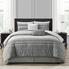 Stratford Park Cotton King Size Comforter Set, 6 Piece, Color Grey, Geometric
