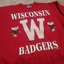 Vintage Wisconsin Badgers Mens XL Decotex Made In USA Red University Sweater