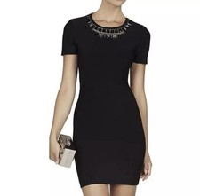 BCBGMAXAZRIA little black dress Kayleen embellished neck cutout back  S bandage