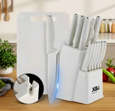 15Pcs Kitchen Knife Set with Block Wooden Stainless Steel Built-in Knife Sharpen