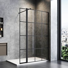 Black Grid Shower Screen Walk In Shower Enclosure 8mm Glass & Flipper Panel