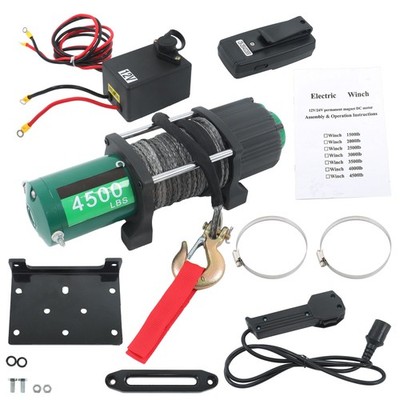 4500 LB Synthetic Rope Electric Winch 135:1 Gear Ratio with 82ft Wireless Remote