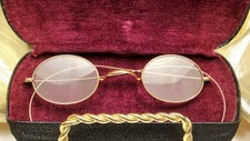 Stevens And Co Eyeglasses 1900s 10k Gold Oval Rims Curled Temples Hard Case Sq