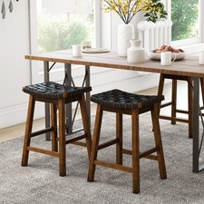 65CM Woven Saddle Stool Set of 2 Backless Bar Stools Counter Height Stools Brown