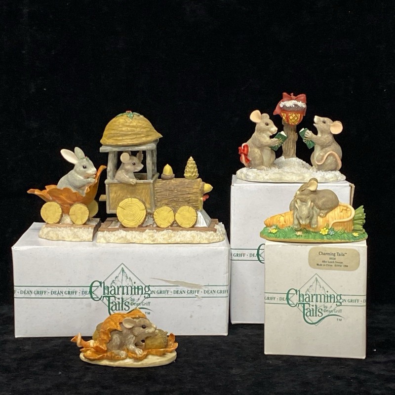 Fitz and Floyd Charming Tails Lot Of 5 Mouse Train After Lunch Snooze  #5 WE2