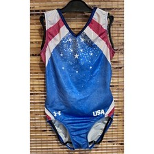 Under Armour USA Gymnastics Leotard Blue Red Stars Adult Large Teen