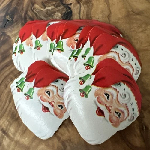 Vintage MCM Paper Die Cut Santa Head Cutout 1950s Christmas Lot Of 30