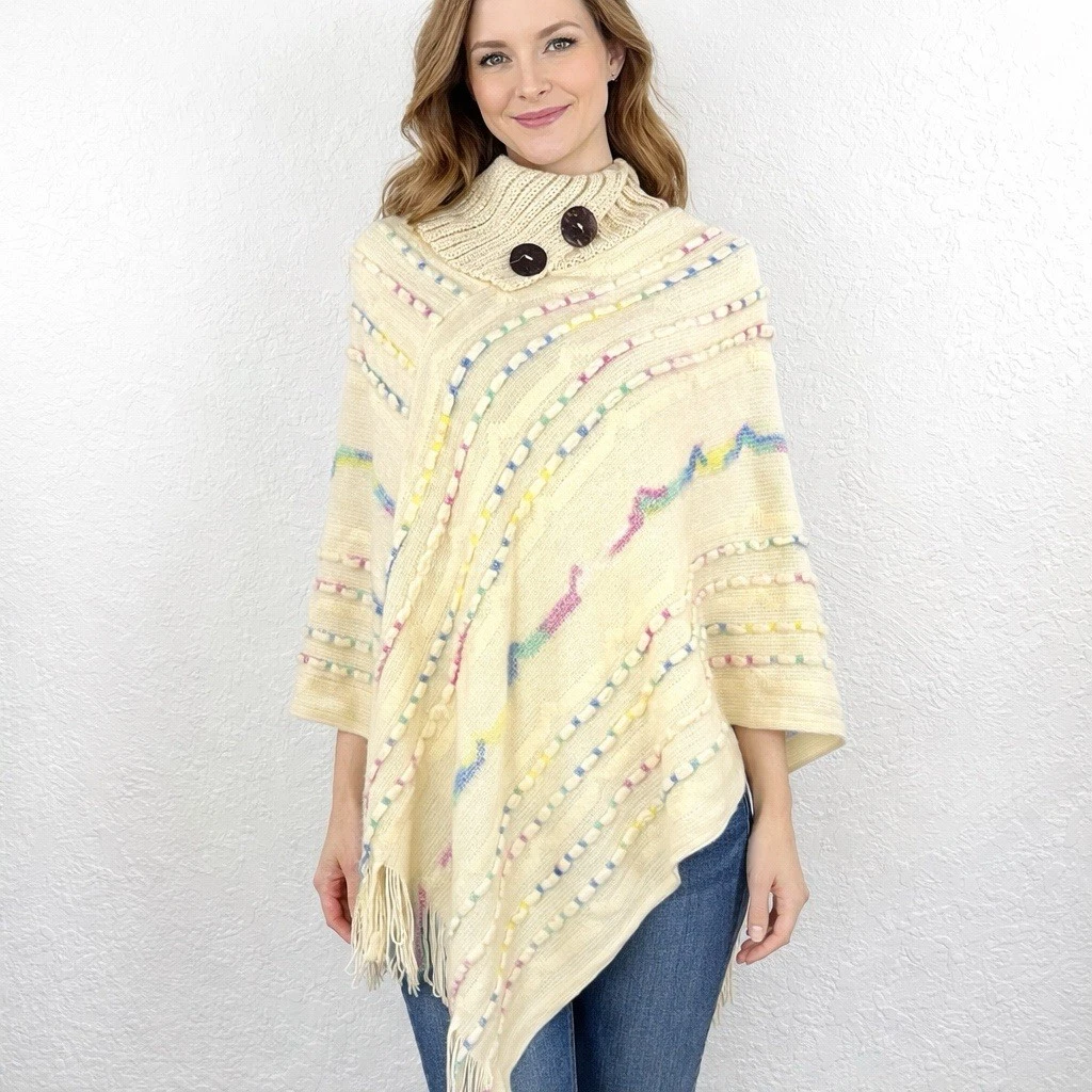 NWT Earthbound Trading Poncho Sweater Shawl Cape One Size Boho Fringe Colorful
Opens in a new window