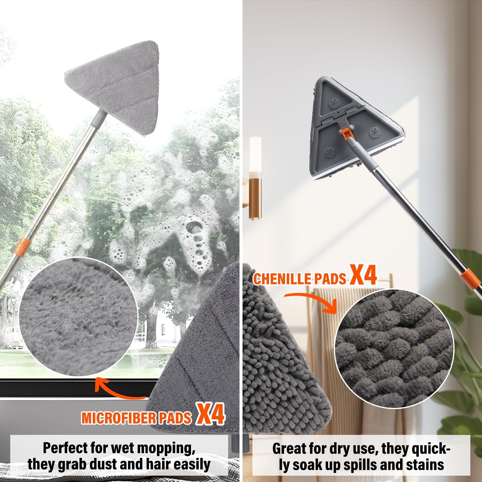 Wall mop Cleaner with 8 Replacement Pads,Wall Cleaning mop with Extension Pol...