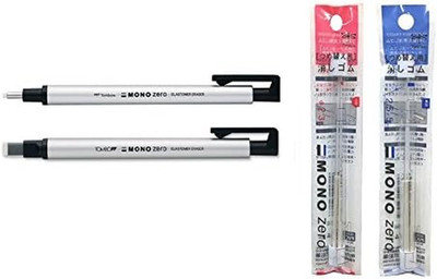 Mono Zero Eraser Set Includes round & Square Eraser Holders (4 Total) & Refills
