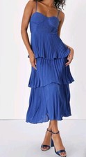 Lulus Women's NWT Cascading Cobalt Bluebtiered Bustier Midi Dress LARGE Flowy 