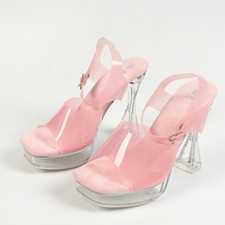 Women's High Crystal Heel Clear PVC Ankle Strap Open Toe Causal Sandals Shoe New