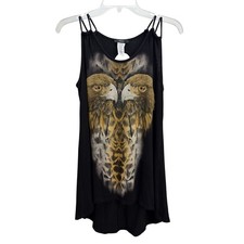 Vtg Issi Black Eagle Graphic Embellished Open Back High Low Sleeveless Top M