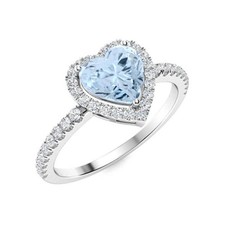 925 Sterling Silver Aquamarine Gemstone Solitaire with Accents March Ring