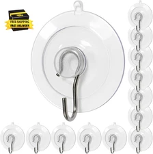 Suction Cup Hooks 12Pcs, 1.77Inch Clear Medium No Trace Suction Cups Removable w