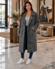 Damen Mantel Oversize Lang Wollmix Abstrakter...