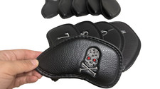 Gothic Skull Golf Club Iron Head Covers Red Eyes PU Leather Set 10pcs