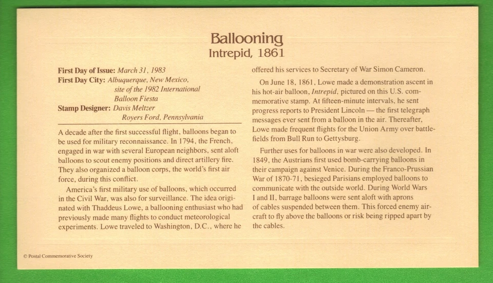 US First Day Cover 20c Stamp with 22k Gold Replica Scott #2032 Ballooning - Image 3 of 3