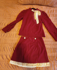 Women's Vintage Burgundy and Gold Skirt Set Size Small