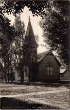 RPPC M.E. Church Edmore Michigan Real Photo Postcard C.R. Childs Gothic Steeple