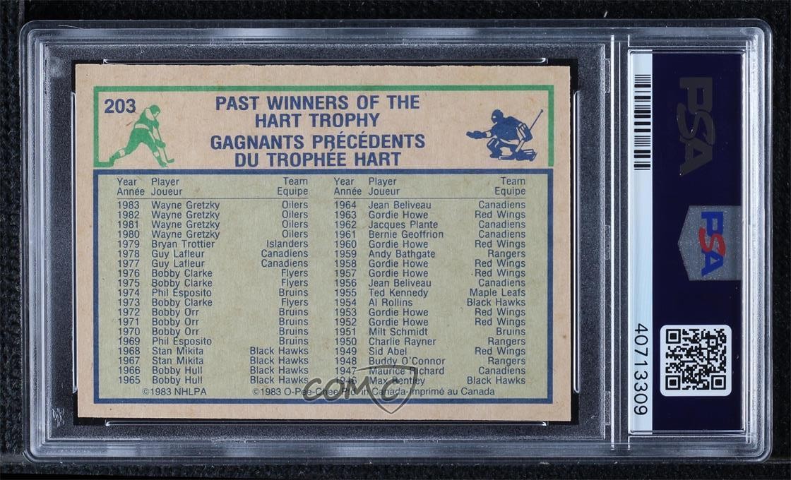 1983-84 O-Pee-Chee Award Winner Wayne Gretzky #203 PSA 8 HOF view 2