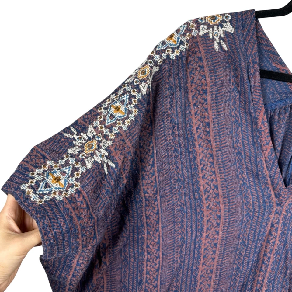 Túnica Free People Tribal Beat Noyal Boho Bordada Caftán Cuello en V Talla M Foto 3 de 4