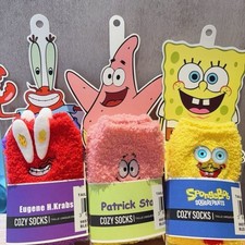 SpongeBob SquarePants Cozy Socks Set - 3 Pairs Featuring SpongeBob, Patrick