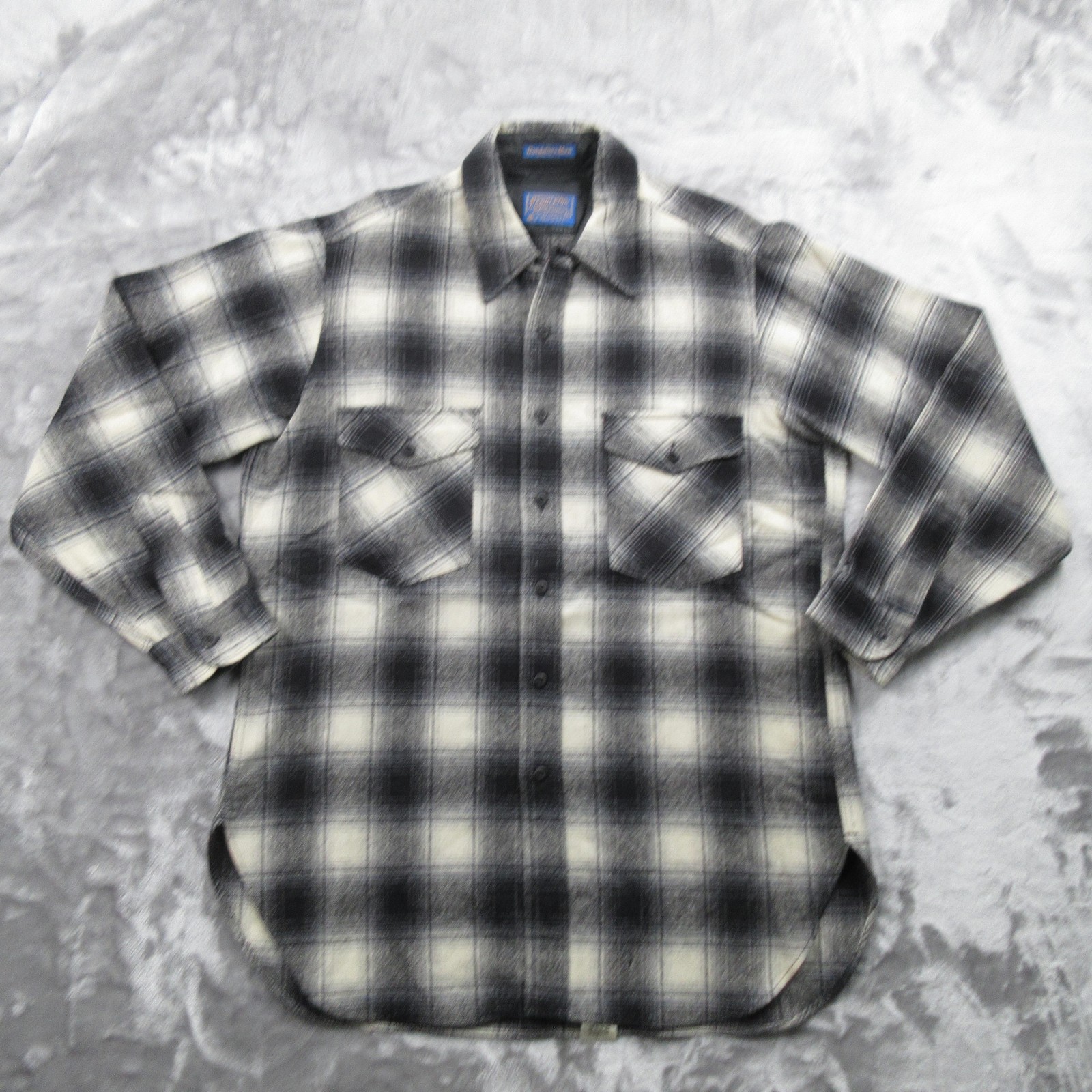 Vintage Pendleton Shirt Mens Large Gray Shadow Plaid Wool Fl