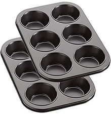 2 Pack 6 Cup Muffin Tray Non Stick Baking Tin Yorkshire Pudding Cupcake Pan