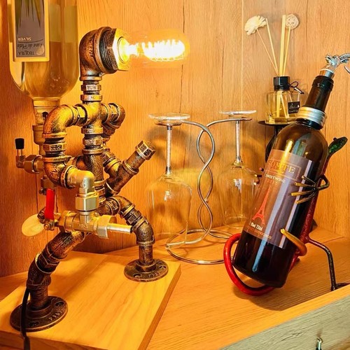 Handmade Steampunk Whiskey Liquor Dispenser for Men,Wooden Base Industrial Ta... - Picture 5 of 6