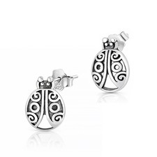 Ladybug Stud Earrings Genuine Sterling Silver 925 Face Height 8 mm