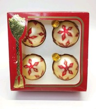 Caja de 4 adornos de bola de vidrio Krebs de Navidad victoriano dorado/rojo flor de pascua 2,5"