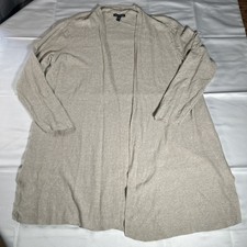 Eileen Fisher Cardigan Women?s XL Cream Organic Linen Blend Open Face Beach Chic