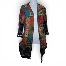Boho Patchwork Open Front Cardigan Kimono Jacket Multicolor Size Medium