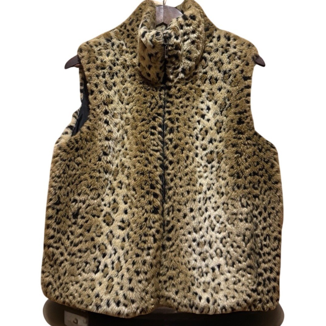 Giacca Reversible Vest Women's Size Med Animal Print Faux Fur Full Zip Y2K