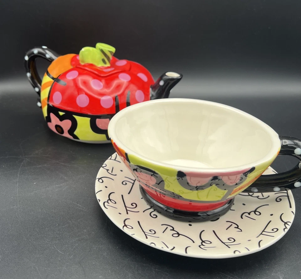 Romero Britto Ceramic Tea For One Apple Teapot 2008 **READ** - Image 4 of 4