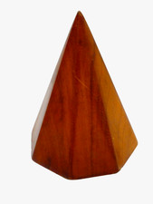 VINTAGE WOODEN PRISIM CARVED CONE PAPERWEIGHT TABLE DECOR