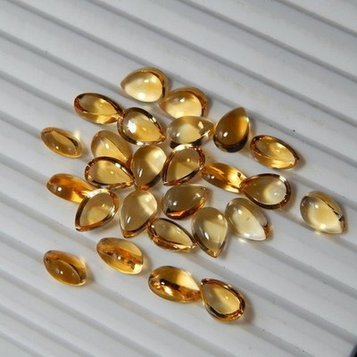 6x9mm Citrine Natural Pear Cabochon Loose Gemstone
