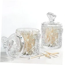  Qtip Holder Glass Apothecary Jars with Lid for Bathroom Decor Makeup Storage 