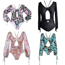 Conservative Bathing Suit Halterneck Swimsuit Puff Sleeve Swimwear Bikini Suit