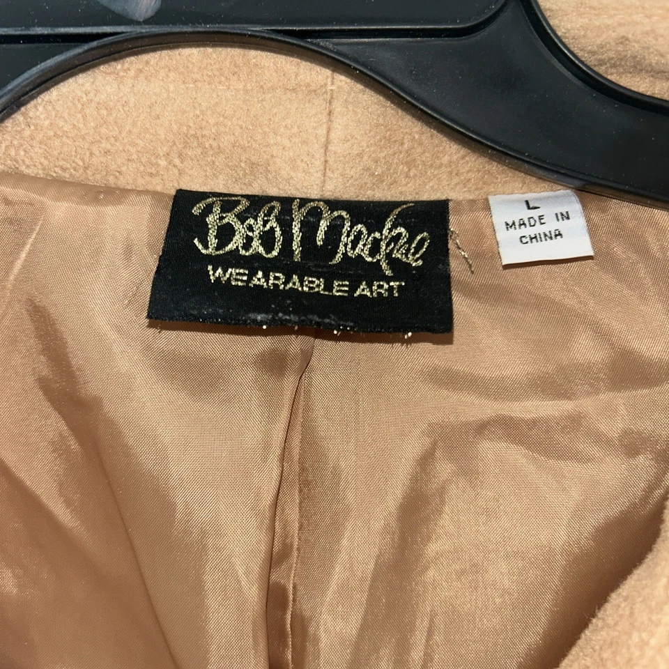 Vintage Bob Mackie Wearable Art Tan Embroidered Coat Womens L - Image 2 of 4
