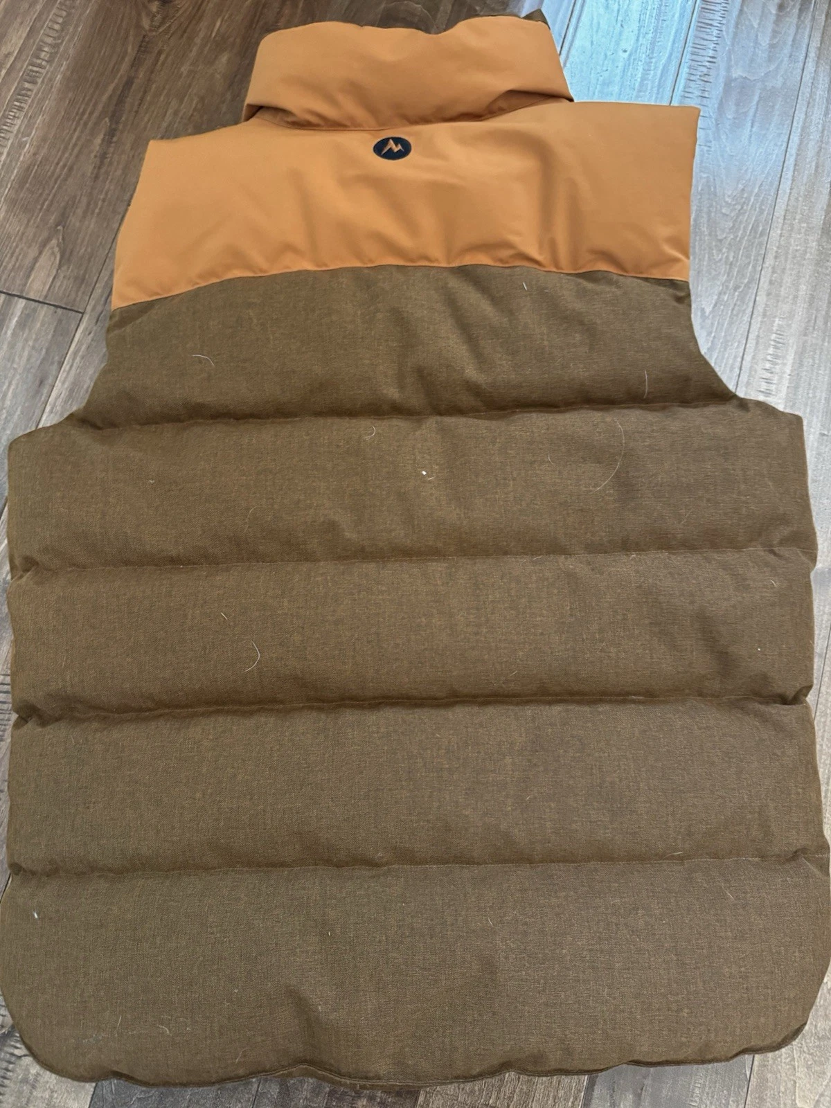 Marmot 700 Fill Down Puffer Vest Men’s M Brown Orange Colorblock image 2
