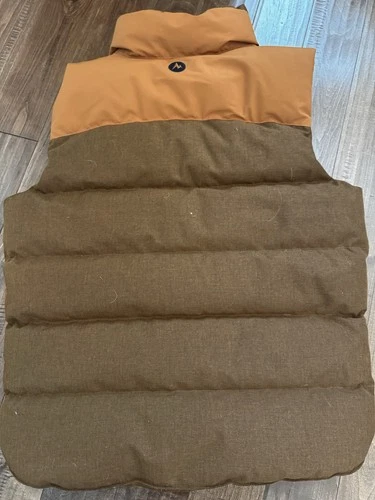 Marmot 700 Fill Down Puffer Vest Men’s M Brown Orange Colorblock image 2