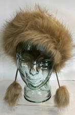 Faux Fur Winter Hat Knit Wool Blend Bobble Pom Pom Double Tassels Lined