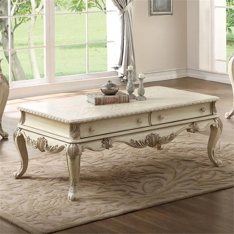 Mesa de centro de almacenamiento ACME Ragenardus con 2 cajones de madera en blanco antiguo Foto 2 de 3