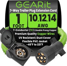 GEARit 7-Way Trailer Plug Extension Cord 1 Ft, 7-Pin Trailer Wiring Harness, Hea