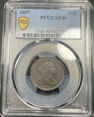 1807 Draped Bust Half Cent 1/2c PCGS XF40 Extra Fine Freshly Graded