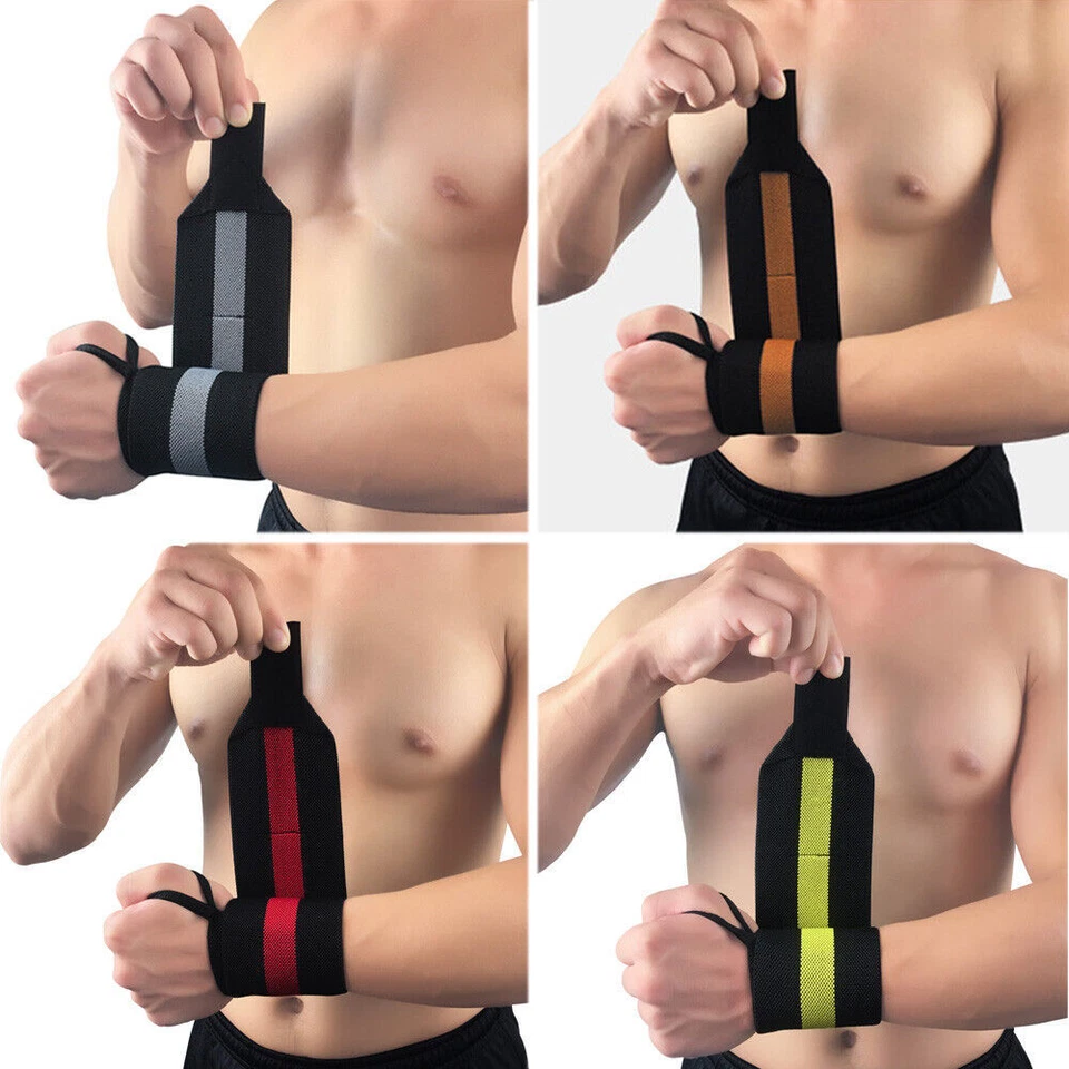 Men Striped Fitness Elastic Wristband Bandage Bracers Gym Running Sports Support - Image 2 of 4
