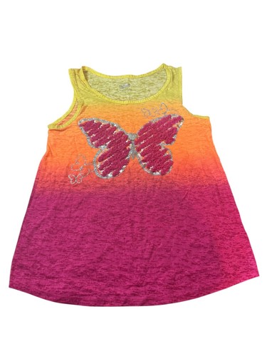 Justice Girls sz 18 sequin Glitter Yellow Orange pink butterfly tank top Shirt