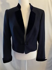 Vtg 70s Jacket Christa Moden 6-8 Wool Black Austria 40 Velvet Trim Cropped